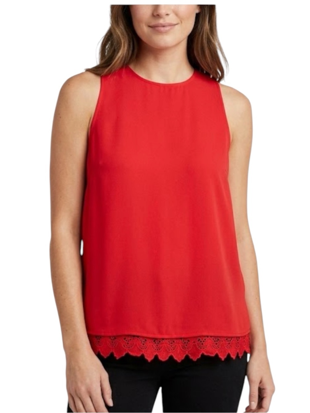 Lush Cherry Red Sleeveless Lace Trim Blouse Size Medium‎